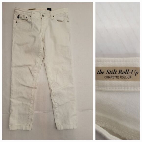 Adriano Goldschmied Jeans Womens Sz 28 The Stilt Roll Up Cigarette Stretch White - Picture 1 of 10